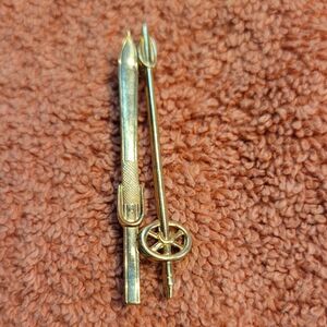 Vintage cross country skis and ski pole pin/ brooch , unique piece